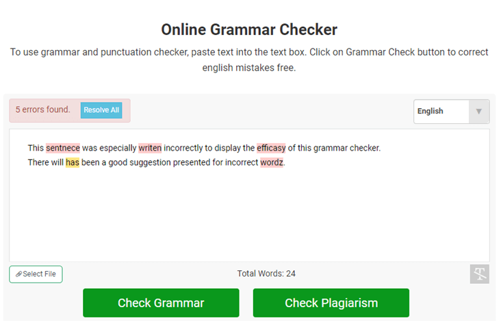 Prepostseo online grammar checker